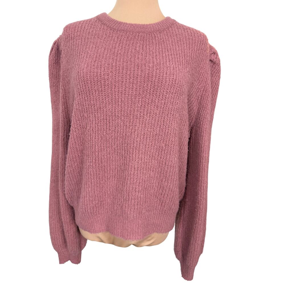 Love Tree Women’s Large Pink Textured Fuzzy Knit Sweater Long Sleeve Pullover
